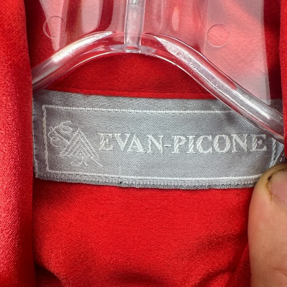 Vtg EVAN-PICONE Shirt Top Womens 12 Red Pus*y Tie Neck Long Sleeve Button Front